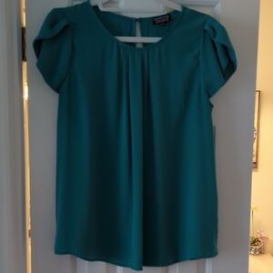 Papermoon Blue Blouse with Flutter Sleeves and Pleated Details
